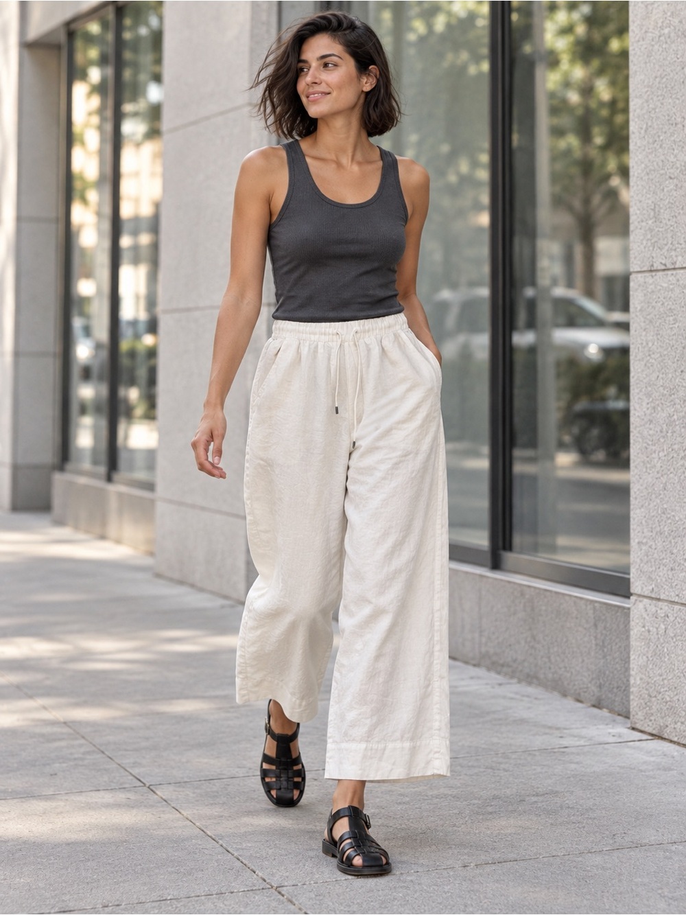 OYSHO Wide Leg Linen Cropped Pants Size Small